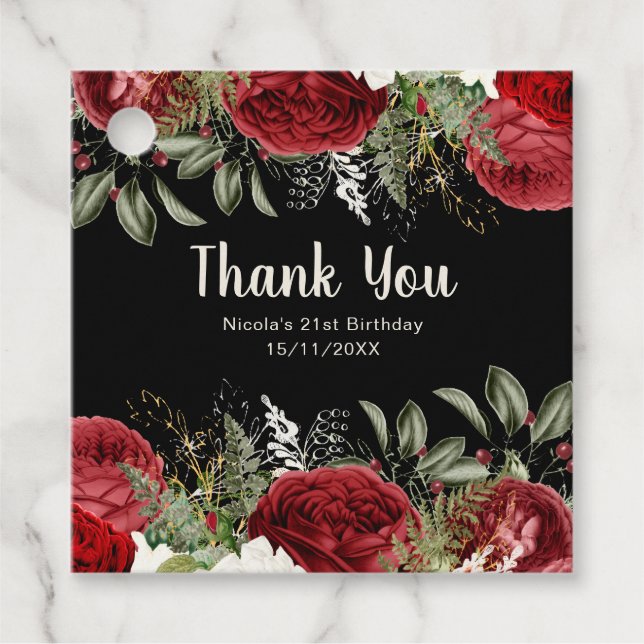 Étiquettes Cadeau Elegant Christmas Red Flowers Birthday Party (Devant)