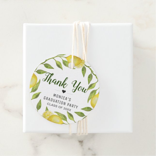 Étiquettes Cadeau Élégant Citrons Verdure Chic Graduation Merci (En situation)