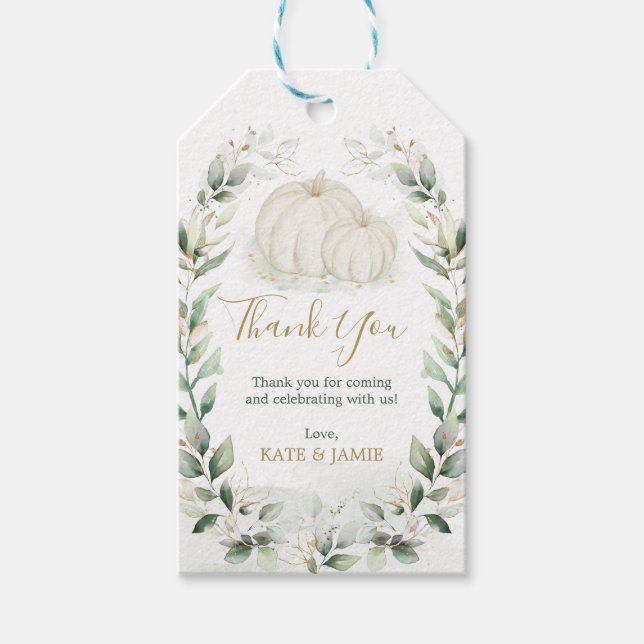 Étiquettes-cadeau Élégant Citrouille Automne verdure Gold Wreath Fav (Devant)