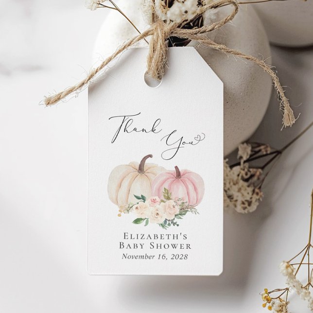 Étiquettes-cadeau Elégant Citrouille Floral Baby Girl Douche (Créateur téléchargé)