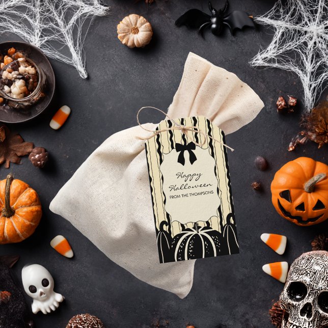 Étiquettes-cadeau Elégant Citrouilles de Bow et rayures chic Hallowe (Créateur téléchargé)