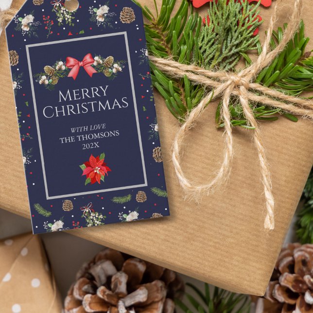 Étiquettes-cadeau Élégant Classique  Floral Baies Joyeux Noël (Créateur téléchargé)