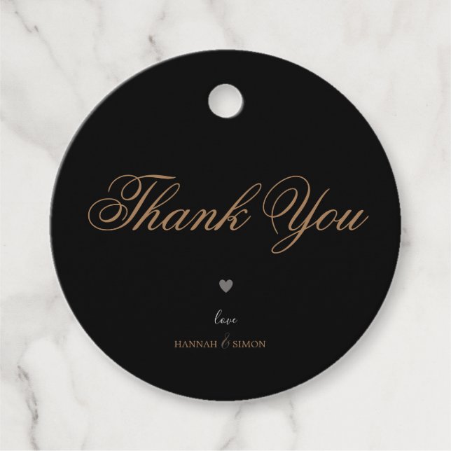 Étiquettes Cadeau Élégant classique moderne Noir Mariage or (Devant)