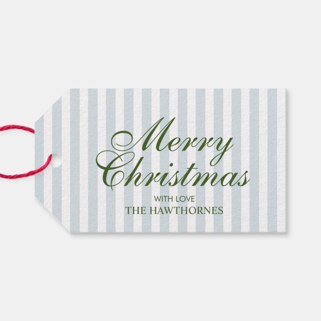 Étiquettes-cadeau Élégant Classique Script Noël Rayure Bleue (Dos (Horizontal))