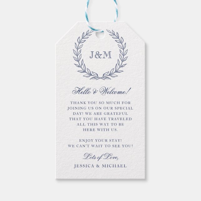 Étiquettes-cadeau Elégant Classy Marine Blue Monogram Mariage Bienve (Devant)