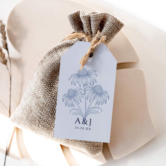 Étiquettes-cadeau Élégant Confleur Botanique Dusty Mariage Bleu (Créateur téléchargé)