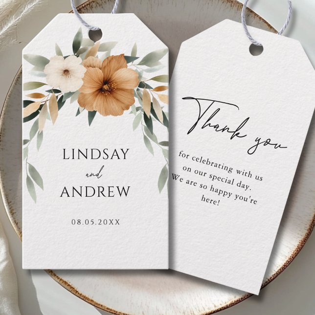 Étiquettes-cadeau Elegant Copper & Earthy Botanical Wedding (Elegant Copper & Earthy Botanical Wedding Thank you Gift Tags with your Names, Date & Text.)