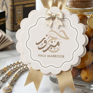 Étiquettes Cadeau Élégant Crème et Or Hajj Mabroor à bord festonné