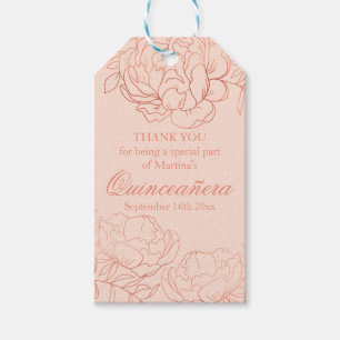 Étiquettes-cadeau Elégant croquis floral or rose Quinceanera