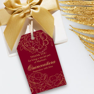 Étiquettes-cadeau Elégant croquis floraux d'or de Bourgogne Quincea