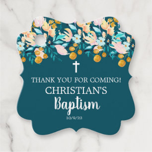 Étiquettes Cadeau Elégant Cross Dark Cyan Baptism bleu foncé Favoris