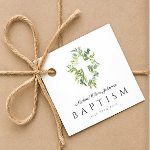 Étiquettes Cadeau Élégant culte Croix Vert Baptême botanique