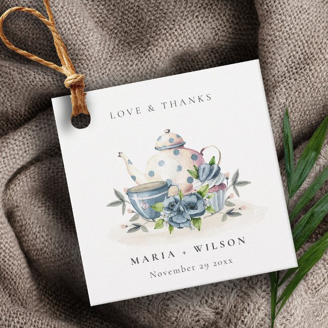 Étiquettes Cadeau Elégant Cute Aqua Blue Floral Mariage de la Coupe  (Créateur téléchargé)