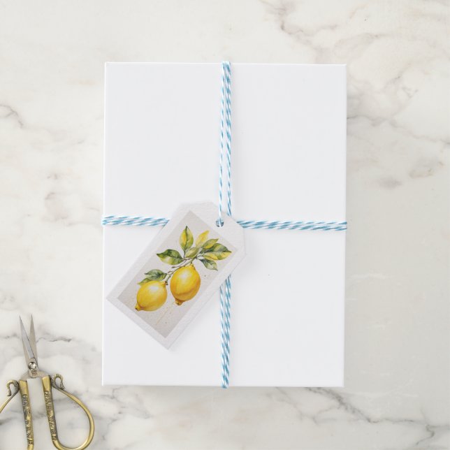 Étiquettes-cadeau Elégant design d'aquarelle de citron (Avec de laficelle)