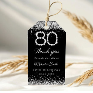 Étiquettes-cadeau Elégant Diamants 80e anniversaire Merci de fête