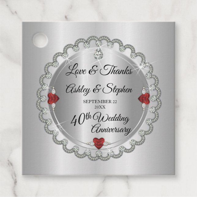 Étiquettes Cadeau Élégant Diamants d'or 40e anniversaire Mariage (Devant)