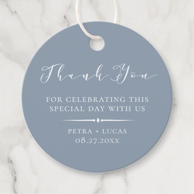 Étiquettes Cadeau Elegant Dusty Blue Merci (Devant)