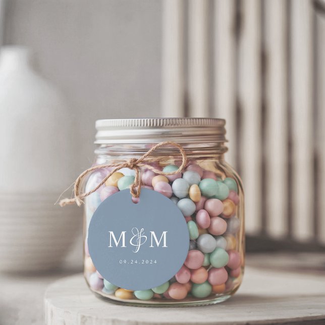 Étiquettes Cadeau Elegant Dusty Blue Monogram Ampersand Wedding (Créateur téléchargé)