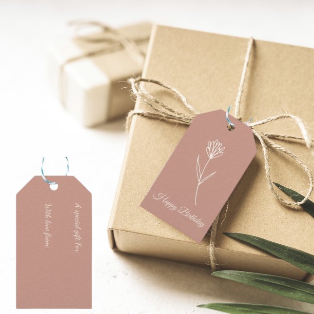 Étiquettes-cadeau Elegant Dusty Rose Simple Flower Name (Créateur téléchargé)