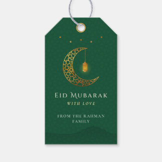 Étiquettes-cadeau Elegant Emerald Green & Gold Crescent Eid Mubarak
