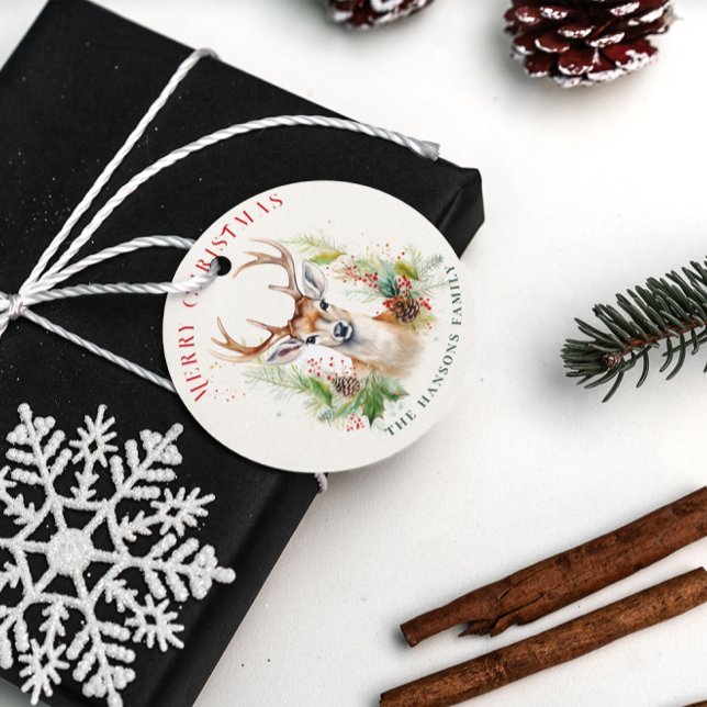 Étiquettes Cadeau Elégant et élégant Cerf Noël Vert sur mesure (Créateur téléchargé)
