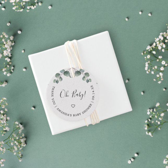 Étiquettes Cadeau Elégant Eucalyptus Aquarelle OH BABY SHOWER (Créateur téléchargé)
