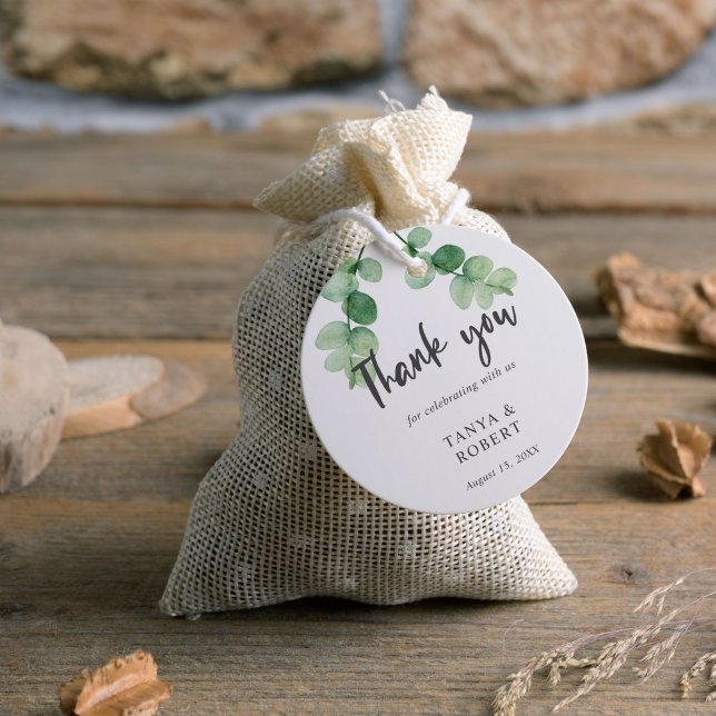 Étiquettes Cadeau Elégant Eucalyptus Mariage Merci Calligraphie (Créateur téléchargé)