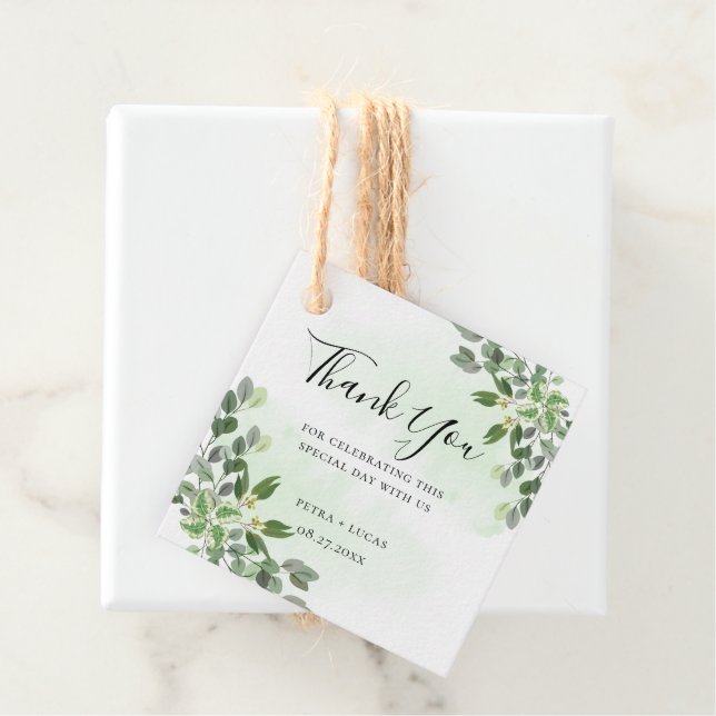 Étiquettes Cadeau Elégant Eucalyptus verdure Succulent Merci (En situation)