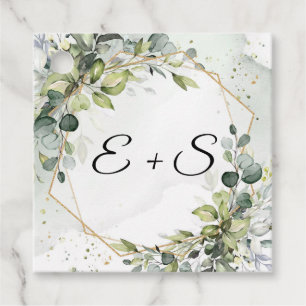 Étiquettes Cadeau Élégant eucalyptus vert initiales mariage