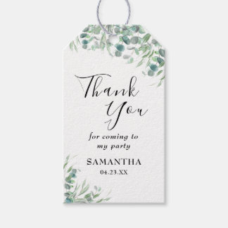 Étiquettes-cadeau Elégant Eucalyptus Vert Merci Nom Script