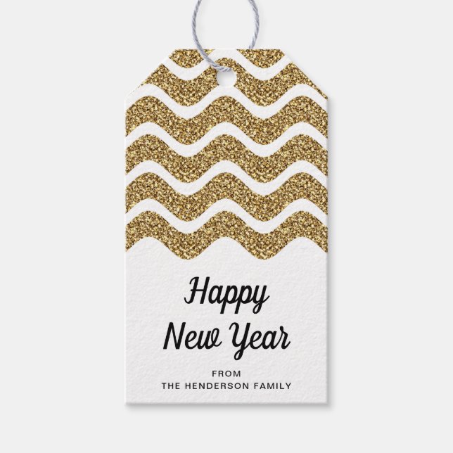 Étiquettes-cadeau Elégant Faux Gold Parties scintillant Blanc Bonne  (Devant)