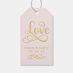 Étiquettes-cadeau Élégant Faveur de Mariage Rose Or Monogramme Amour