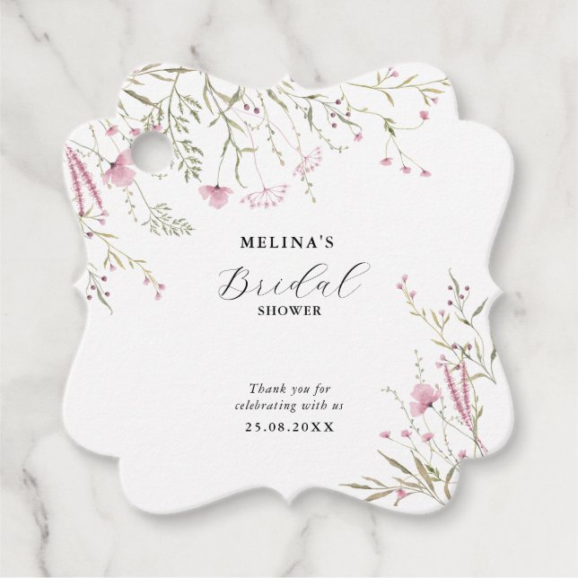 Étiquettes Cadeau Élégant Fête de Mariage Florale Sauvage Rose  (Devant)