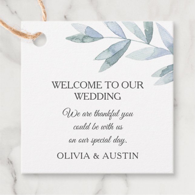 Étiquettes Cadeau Elégant feuillage d'aquarelle gris. Mariage botani (Devant)