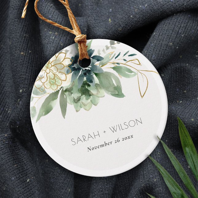 Étiquettes Cadeau Élégant feuillage de succulente bleu-vert mariage (Créateur téléchargé)