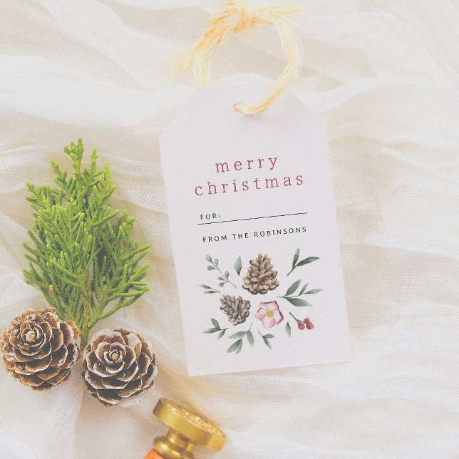 Étiquettes-cadeau Élégant feuillage d'hiver Joyeux Noël (Créateur téléchargé)