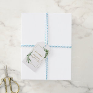 Étiquettes-cadeau Élégant Feuilles d'Olivier Gold Boy Baptême