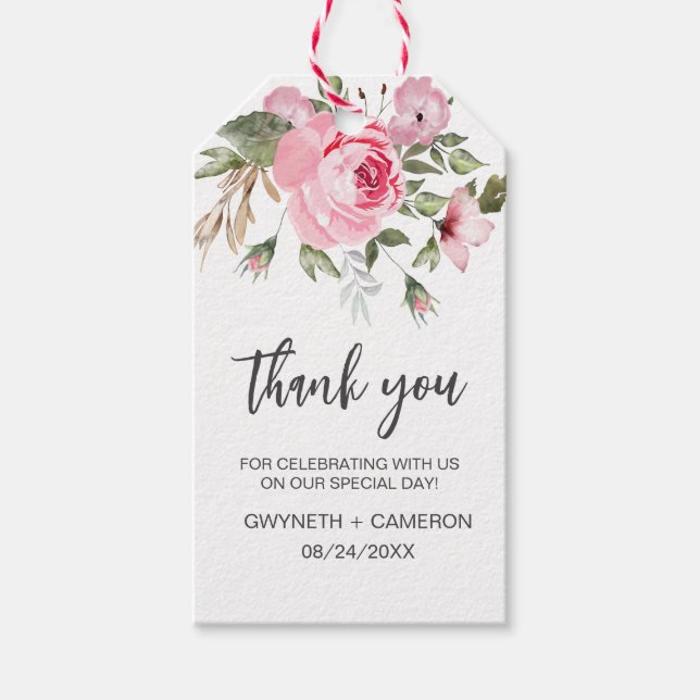Étiquettes-cadeau Élégant Fleur Blanc et Rose Merci Favori (Devant)