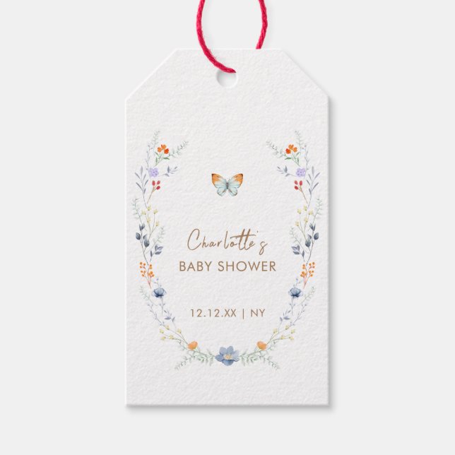 Étiquettes-cadeau Élégant Fleur sauvage de papillon Boho (Devant)