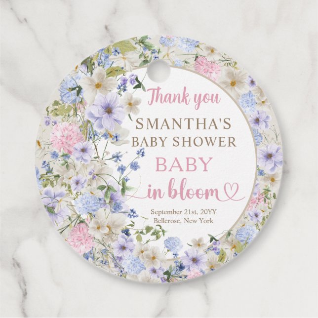 Étiquettes Cadeau Élégant Fleur sauvage Meadow Blush rose bleu clair (Dos)