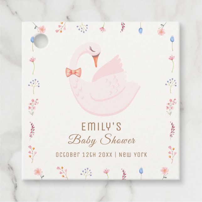 Étiquettes Cadeau Élégant Fleur sauvage Princesse Swan Girl Baby sho (Devant)