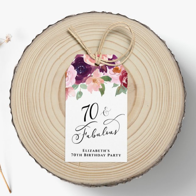 Étiquettes-cadeau Elégant Floral 70e anniversaire Merci de fête (Créateur téléchargé)