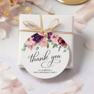 Étiquettes Cadeau Elégant Floral 90e anniversaire Merci de fête