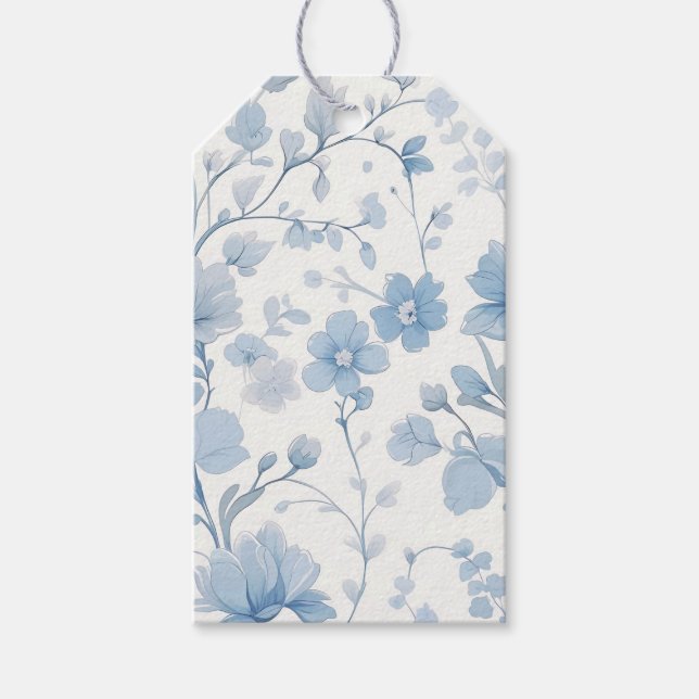 Étiquettes-cadeau Élégant Floral Bleu Jardin de Rêve Fête (Devant)
