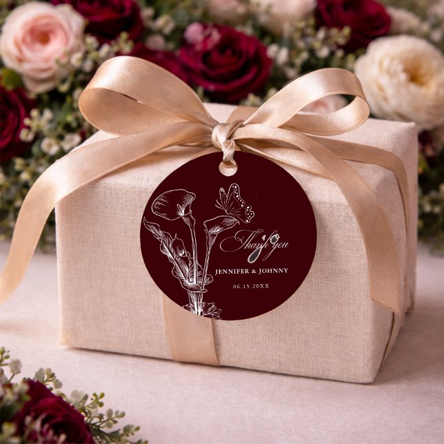 Étiquettes Cadeau Elegant Floral Burgundy Wedding  (Créateur téléchargé)