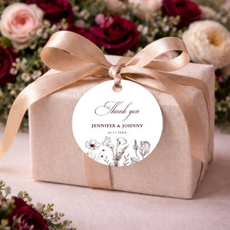 Étiquettes Cadeau Elegant Floral Burgundy Wedding Favor Tags