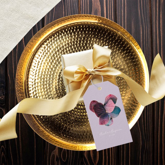 Étiquettes-cadeau Élégant Floral Gold Purple Hydrangeas Mariage (Créateur téléchargé)