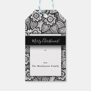 Étiquettes-cadeau Élégant floral moderne vacances familiales noir bl