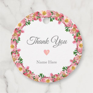 Étiquettes Cadeau Élégant floral rose et cœur Merci