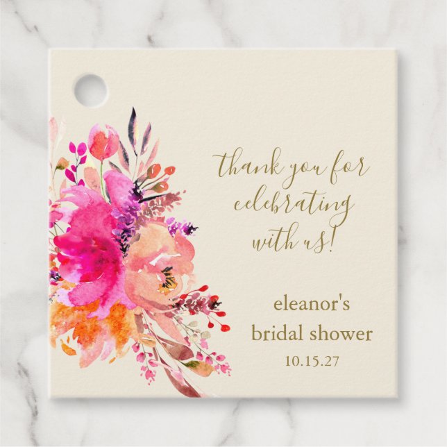 Étiquettes Cadeau Élégant floral rose remerciement personnalisé pour (Devant)